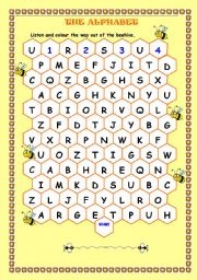 English Worksheet: WAY OUT OF THE BEEHIVE (the alphabet)