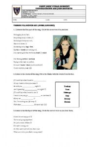 English Worksheet: Things Ill Never Say by Avril Lavigne