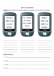 English Worksheet: American Slang Text Messages