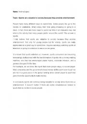 English Worksheet: Sports