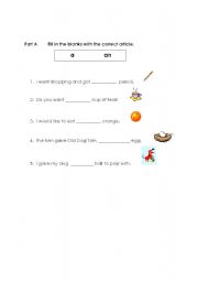 English Worksheet: Articles an, a, the, no artclie