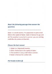 English worksheet: reading comprehension