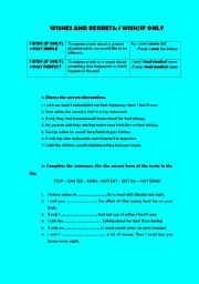 English Worksheet: WISHES AND REGRETS