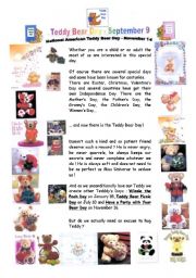 English Worksheet: teddy bear day