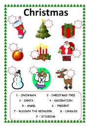 English Worksheet: Christmas Item Match
