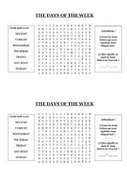 English Worksheet: THE DAYS OF THE WEEK WORDSEARCH