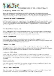 English Worksheet: short history of the Commonwealth + worksheet