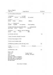 English Worksheet: test for seventh class