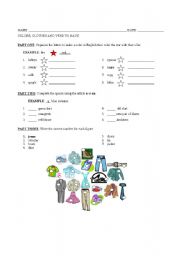 English worksheet: COLORS, CLOTHES AND VERB TO HAVE