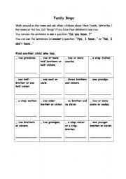 English Worksheet: Family Bingo