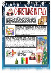 English Worksheet: CHRISTMAS AROUND THE WORLD - PART 2 - ITALY (B&W VERSION INCLUDED) - READING COMPREHENSION