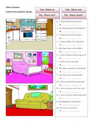 English Worksheet: prepositions with rooms of the house