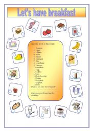 English Worksheet: Lets have breakfast