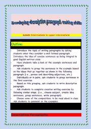 English Worksheet: developing descriptive writing skills