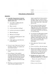 English worksheet: Final exam (4 pages)