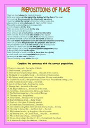 English Worksheet: Prepositions of place