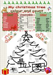 English Worksheet: My christmas tree colour and count