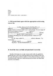 English worksheet: article - puncuation