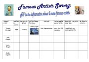 English worksheet: Famous Artists Survey