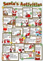 English Worksheet: SANTAS ACTIVITIES  (Tense Revision)  B/W + Key included- Editable