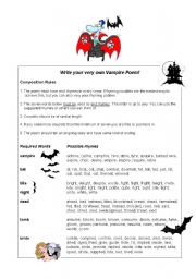 English Worksheet: Guided Writing: Vampire poems!