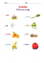 English Worksheet: Articles: A and An