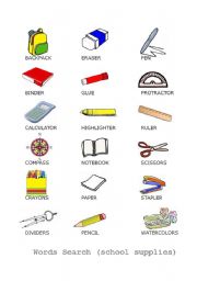 English Worksheet: school supplies