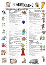 English Worksheet: HOMOPHONES-2/3 (editable with answer key)