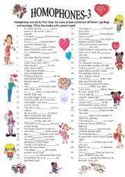 English Worksheet: HOMOPHONES-3/3 (editable with answer key)