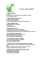 English Worksheet: are you a dinosaur addict?