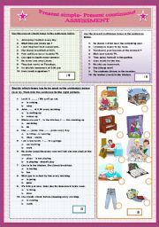 English Worksheet: PRESENT SIMPLE-PRESENT CONTINUOUS ASSESSMENT