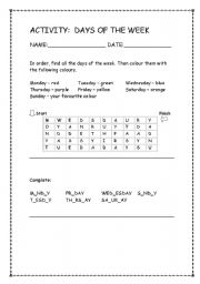 English Worksheet: Days of the week