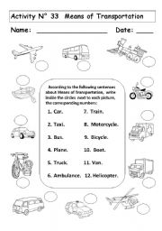 English Worksheet: MEANS OF TRANSPORTATION