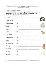 English worksheet: Making a Singular Noun Possessive