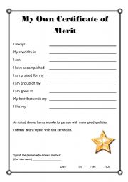 English Worksheet: My Own Certificate of Merit