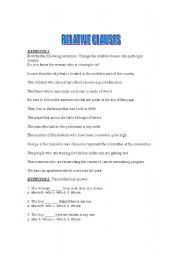 English Worksheet: Relative clause exercises
