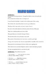 English worksheet: Relative clause exercises