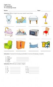 English Worksheet: Furniture and Numbers