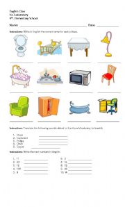 English Worksheet: Furniture and Numbers