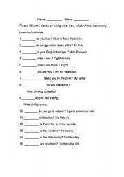 English Worksheet: interrogative pronoun