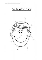 English Worksheet: Labelling parts of a face (two pages)