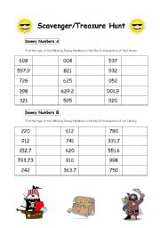 English Worksheet: Library: Finding the topics of the Dewey Numbers