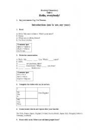 English worksheet: Headway Elementary Unit 1