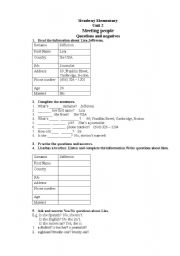 English worksheet: Headway Elementary Unit 2