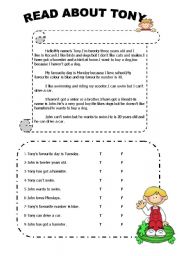 English Worksheet: true-false reading