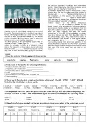 English Worksheet: LOST: reading, vocabulary and pronunciation activities NEED WORD 2003 / OPENOFFICE