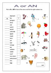 English Worksheet: A or AN