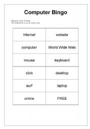 English Worksheet: Computer bingo