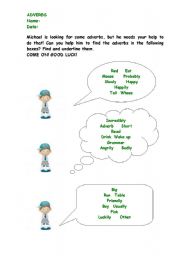 English Worksheet: looking for adverbs