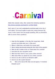 English Worksheet: Carnival youtube clip with questions